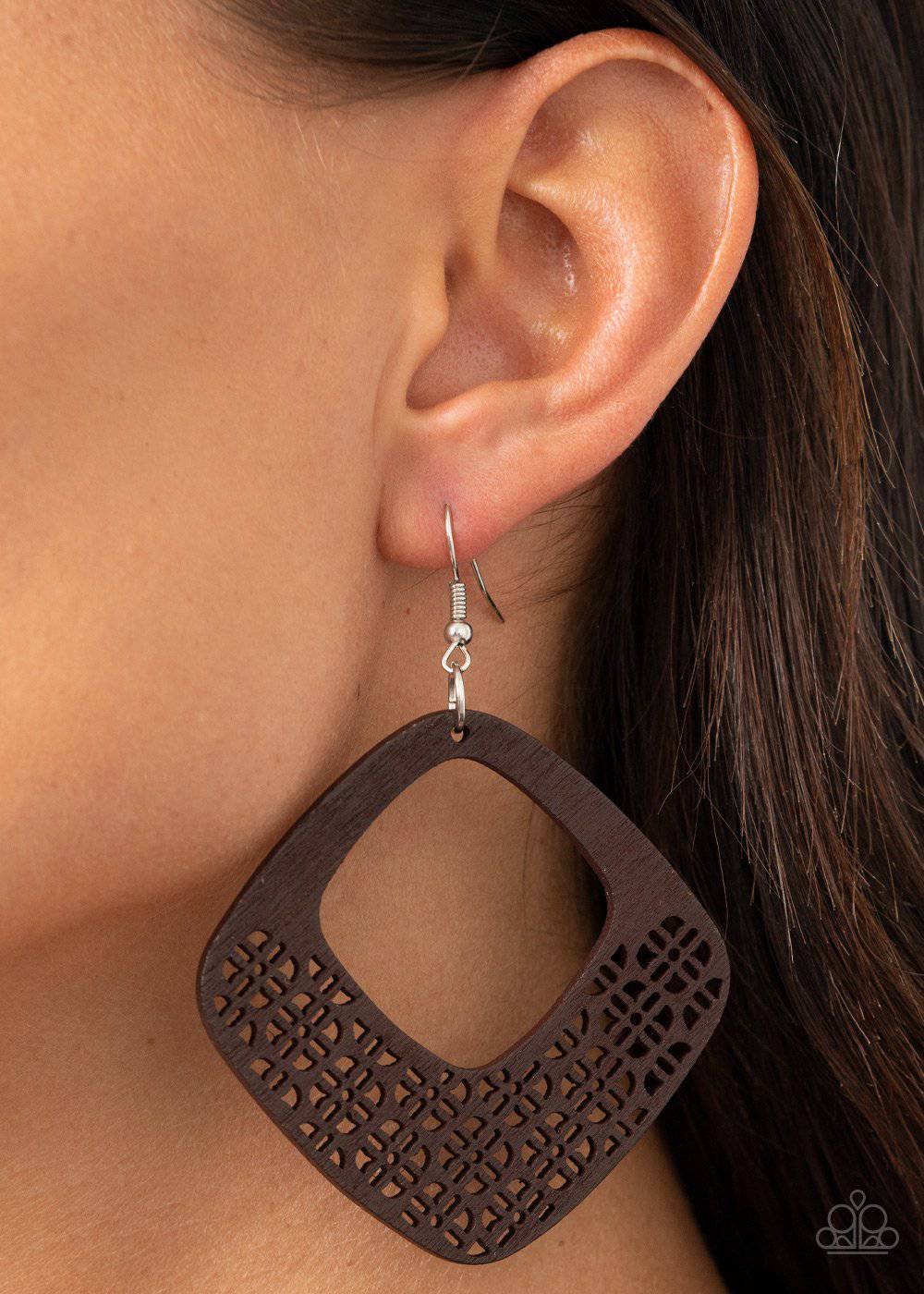 WOOD You Rather - Brown Wooden Diamond-shaped Earrings - Paparazzi Accessories - GlaMarous Titi Jewels