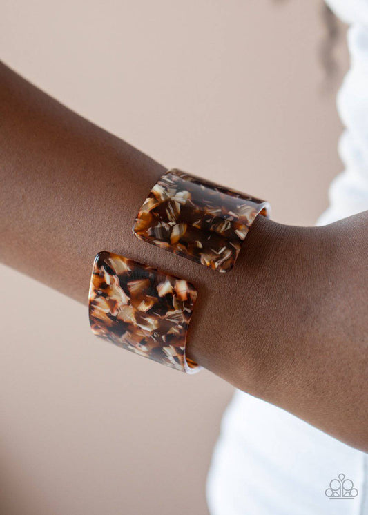 Haute Hustle - Brown Acrylic Cuff Bracelet - Paparazzi Accessories - GlaMarous Titi Jewels