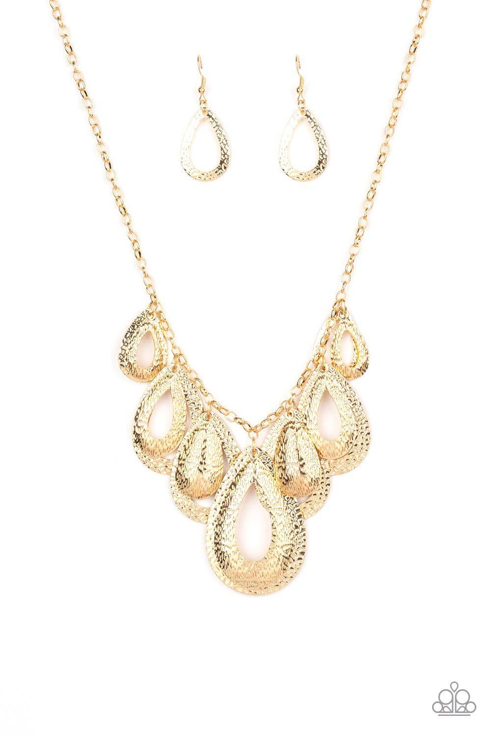 Teardrop Tempest - Gold Textured Necklace - Paparazzi Accessories - GlaMarous Titi Jewels