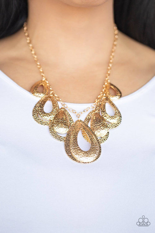 Teardrop Tempest - Gold Textured Necklace - Paparazzi Accessories - GlaMarous Titi Jewels