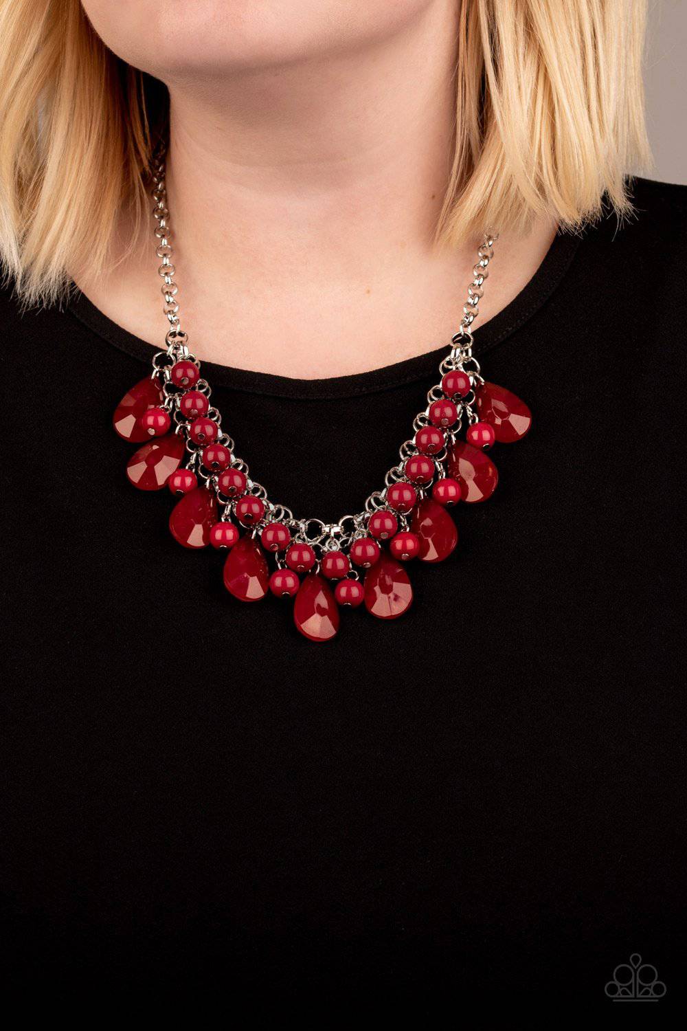 Endless Effervescence - Wine Red Beads Teardrop Necklace - Paparazzi Accessories - GlaMarous Titi Jewels