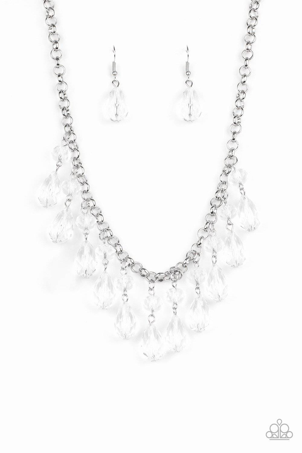 Crystal Enchantment - White Crystal-like Tassel Necklace - Paparazzi Accessories - GlaMarous Titi Jewels