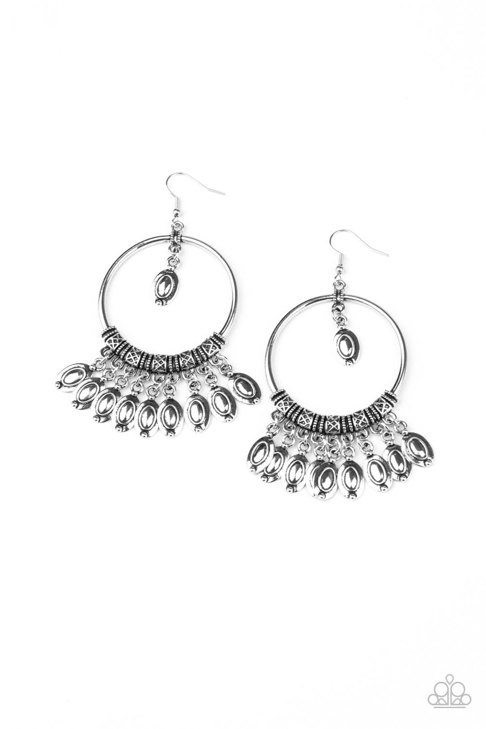 Metallic Harmony - Silver Tribal Fringe Earrings - Paparazzi Accessories - GlaMarous Titi Jewels