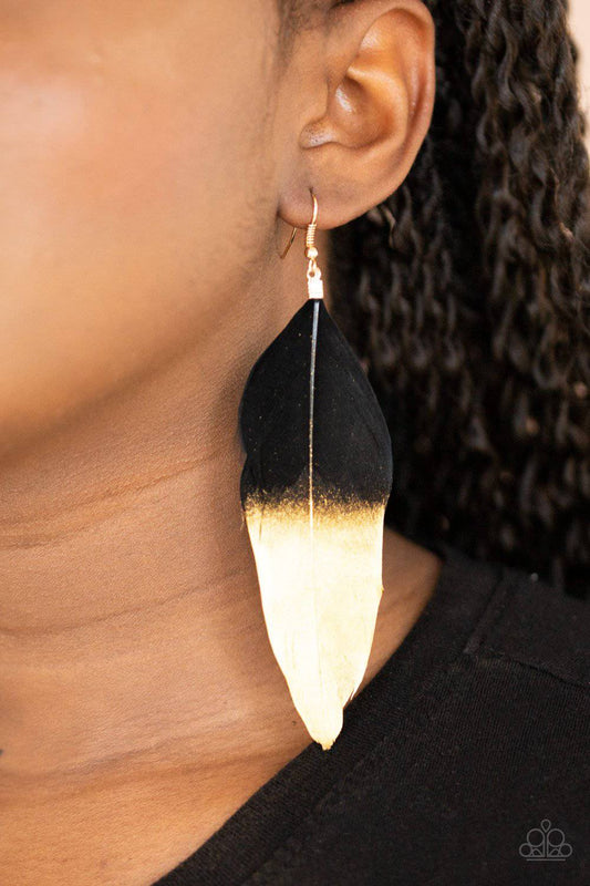Fleek Feathers - Black and Gold Feather Earrings - Paparazzi Accessories - GlaMarous Titi Jewels