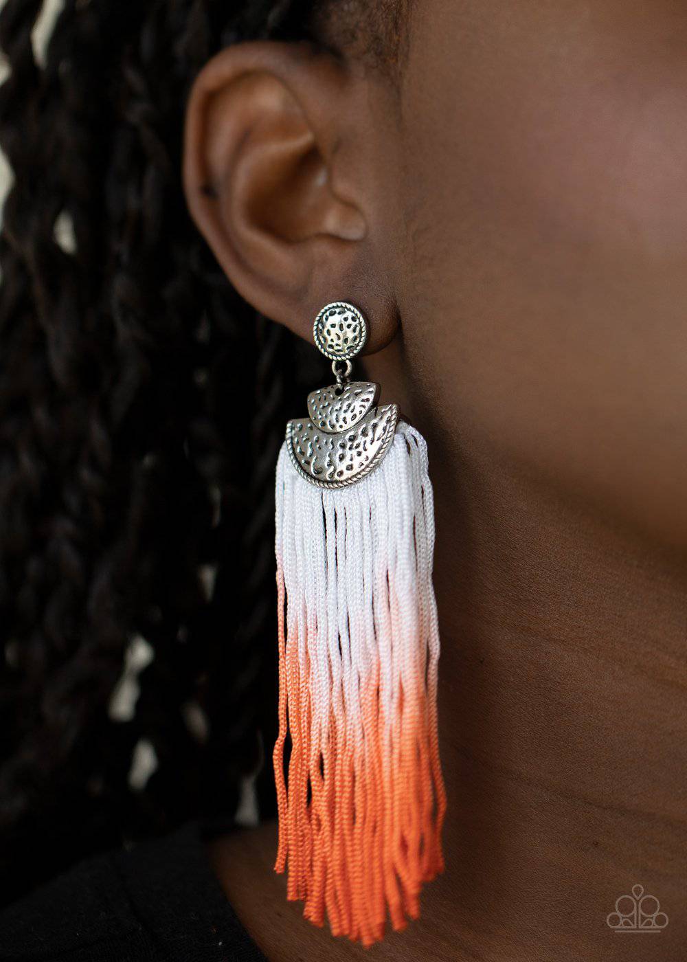 DIP It Up - Orange and White Fringe Earrings - Paparazzi Accessories - GlaMarous Titi Jewels