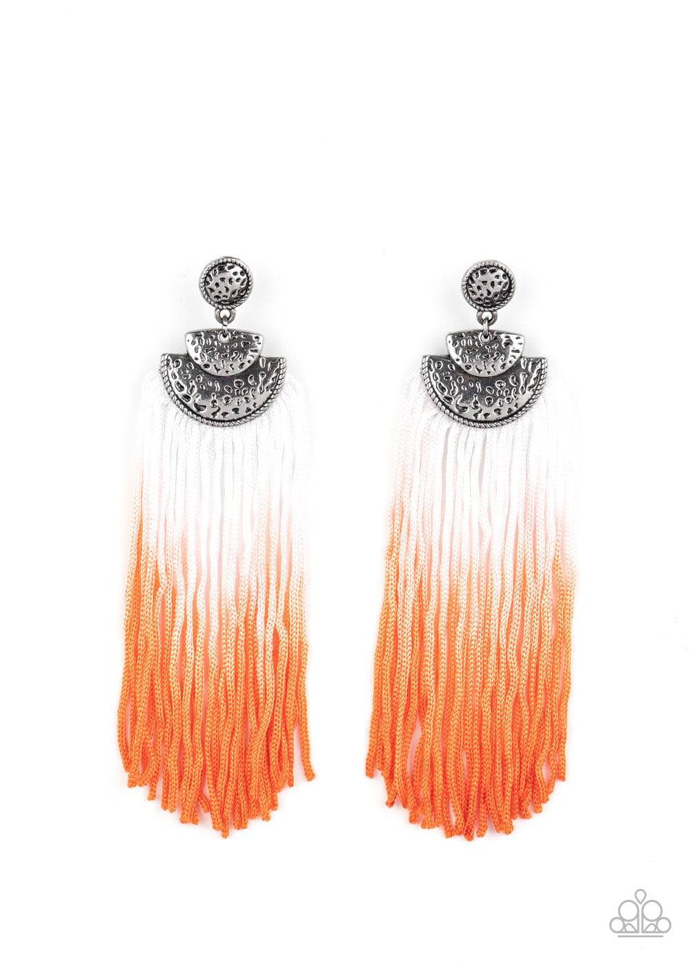 DIP It Up - Orange and White Fringe Earrings - Paparazzi Accessories - GlaMarous Titi Jewels