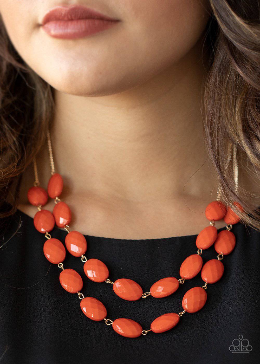 Max Volume - Orange Oval Beads Necklace - Paparazzi Accessories - GlaMarous Titi Jewels