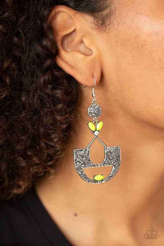 Modern Day Mecca - Yellow and White Rhinestone Earrings - Paparazzi Accessories - GlaMarous Titi Jewels