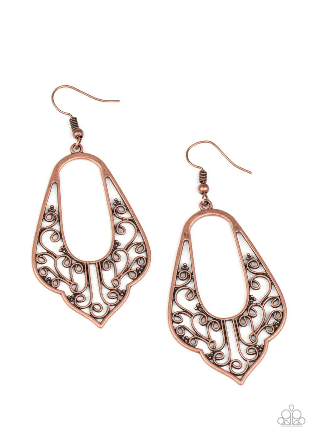 Grapevine Glamour - Copper Filigree Earrings - Paparazzi Accessories - GlaMarous Titi Jewels