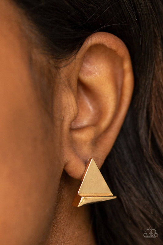 Die TRI-ing - Gold Triangle Post Earrings - Paparazzi Accessories - GlaMarous Titi Jewels