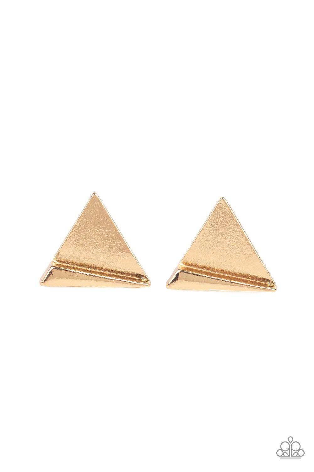 Die TRI-ing - Gold Triangle Post Earrings - Paparazzi Accessories - GlaMarous Titi Jewels