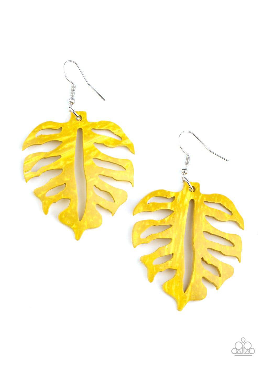 Shake Your PALMS PALMS - Yellow Wooden Palm Leaf Earrings - Paparazzi Accessories - GlaMarous Titi Jewels