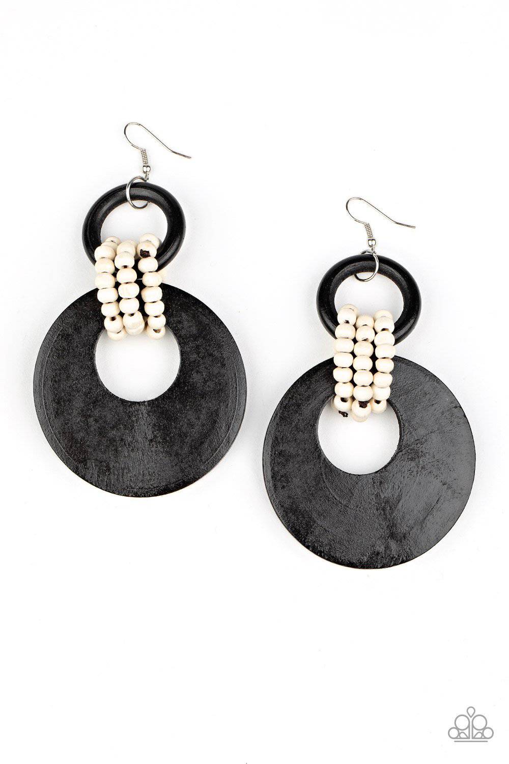 Beach Day Drama - Black Wooden Hoop Earrings - Paparazzi Accessories - GlaMarous Titi Jewels