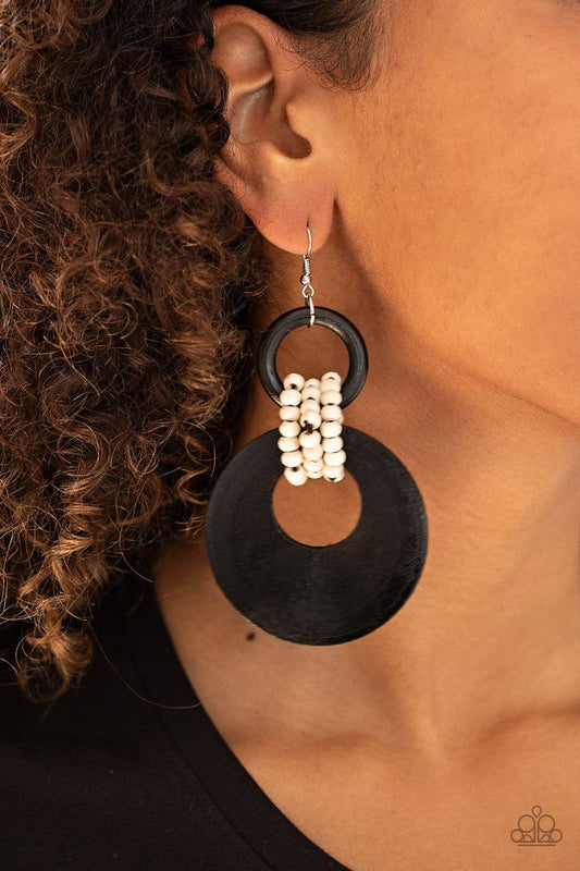 Beach Day Drama - Black Wooden Hoop Earrings - Paparazzi Accessories - GlaMarous Titi Jewels