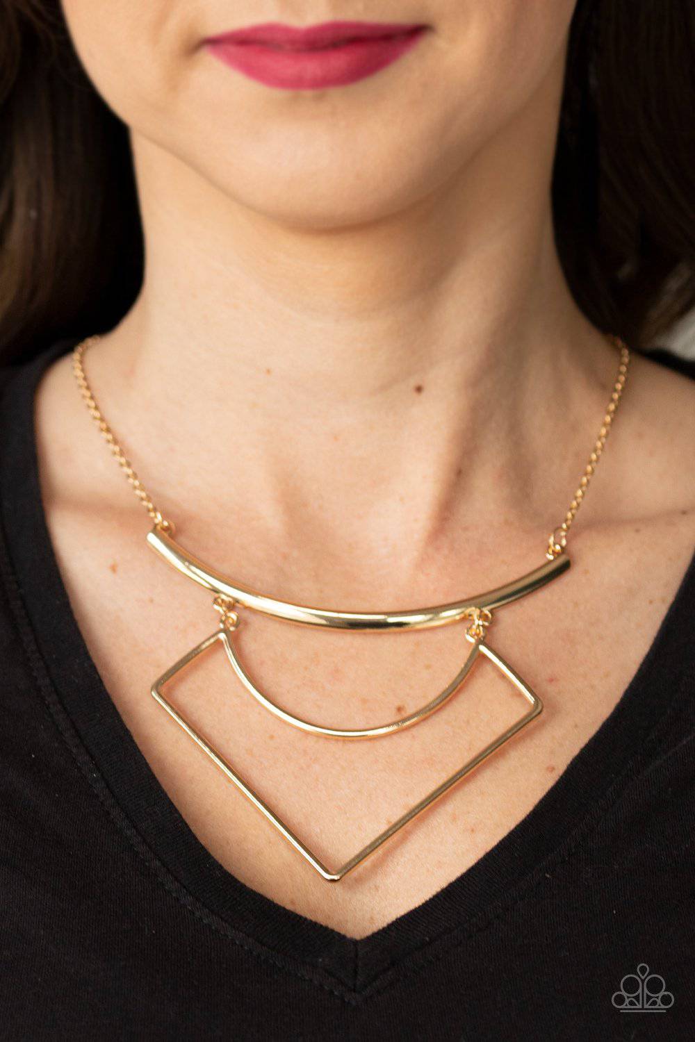 Egyptian Edge - Gold Angled Frame Necklace - Paparazzi Accessories - GlaMarous Titi Jewels