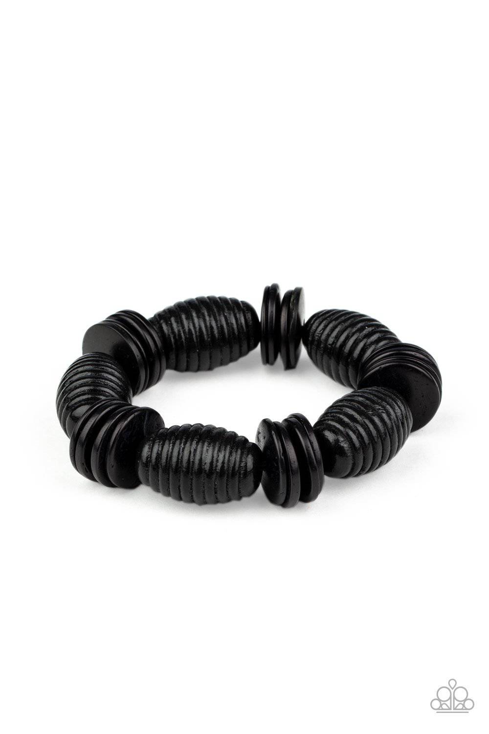 Caribbean Castaway - Black Wooden Stretchy Bracelet - Paparazzi Accessories - GlaMarous Titi Jewels