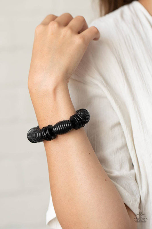 Caribbean Castaway - Black Wooden Stretchy Bracelet - Paparazzi Accessories - GlaMarous Titi Jewels