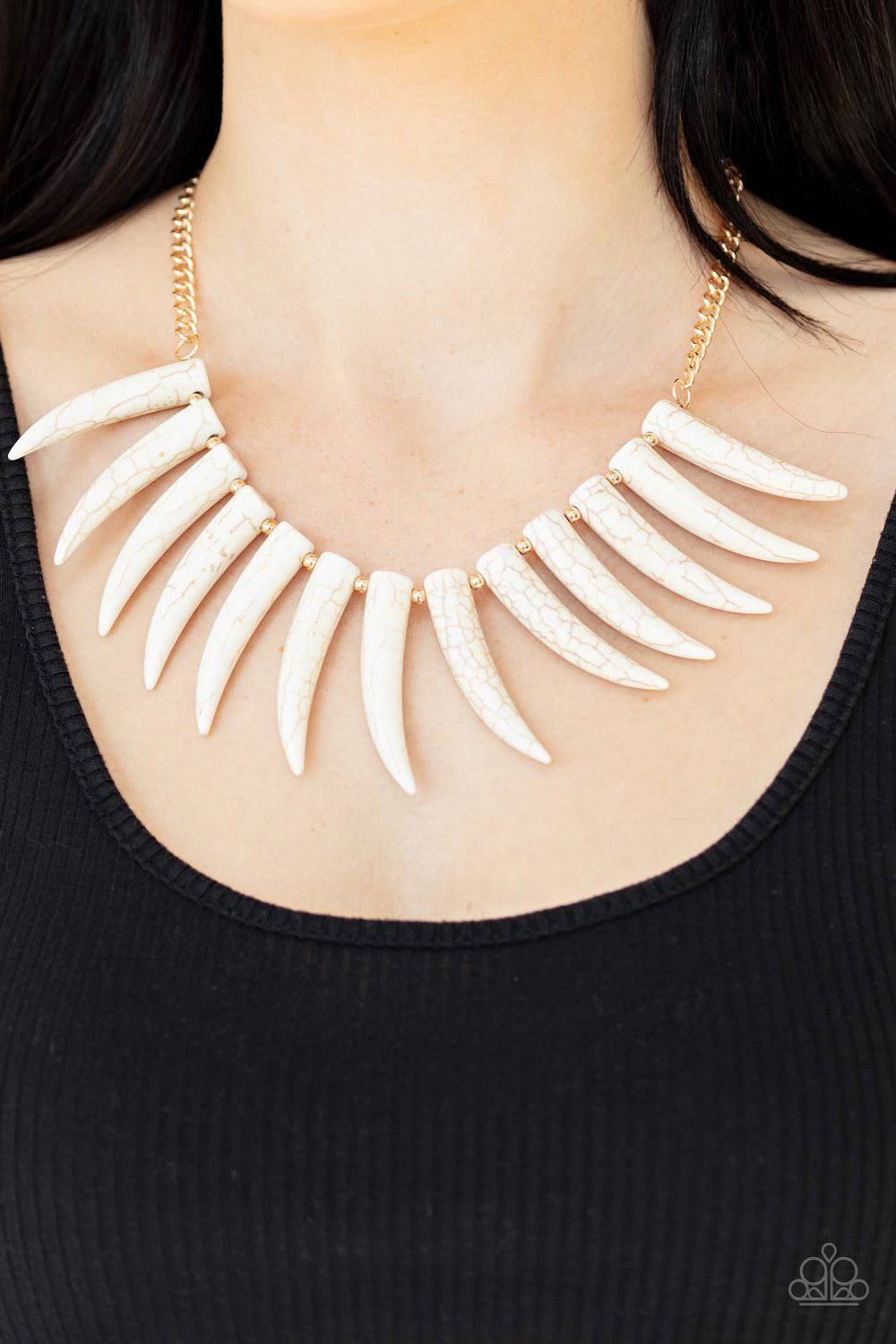 Tusk Tundra - White Tusk-Shaped Stone Beads Necklace - Paparazzi Accessories - GlaMarous Titi Jewels