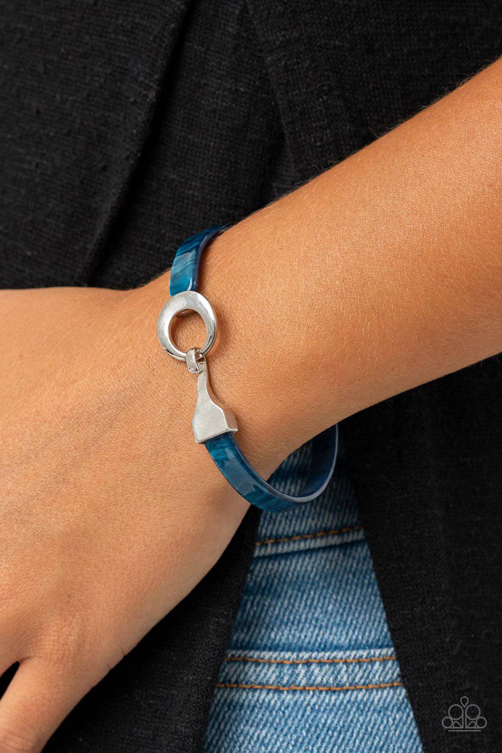 HAUTE Button Topic - Blue Acrylic Hinged Bracelet - Paparazzi Accessories - GlaMarous Titi Jewels