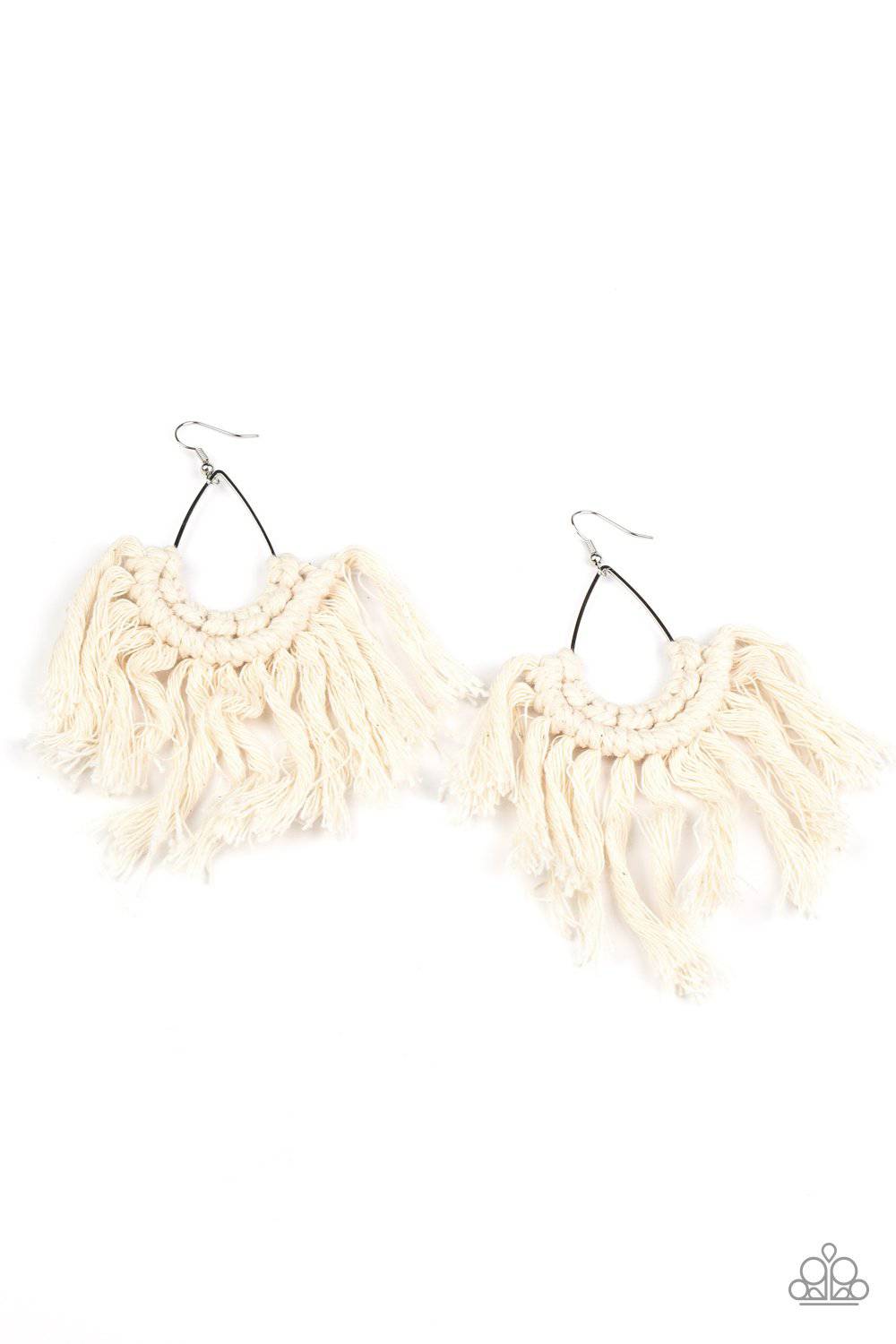 Wanna Piece Of MACRAME? - White Tassel Earrings - Paparazzi Accessories - GlaMarous Titi Jewels