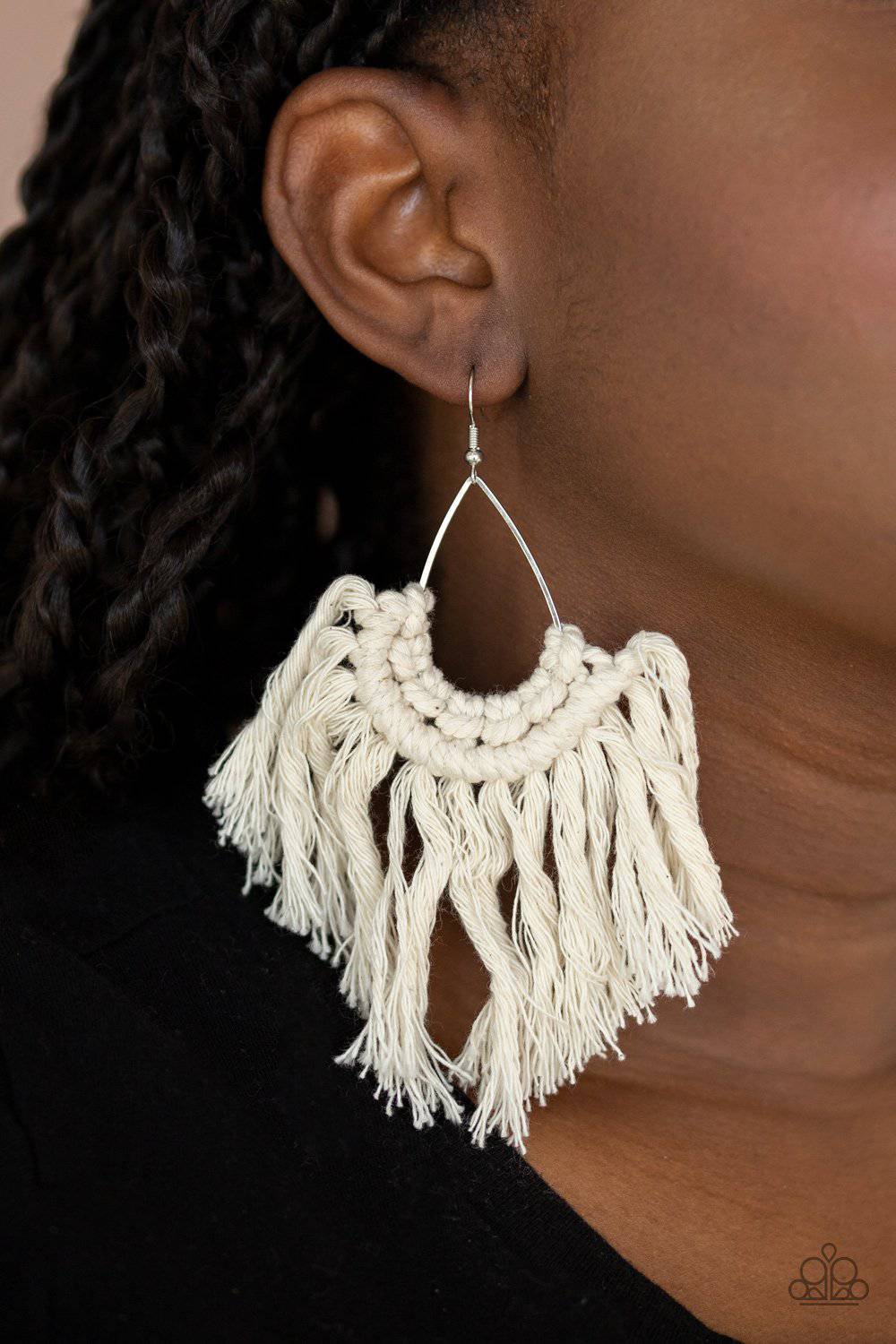 Wanna Piece Of MACRAME? - White Tassel Earrings - Paparazzi Accessories - GlaMarous Titi Jewels