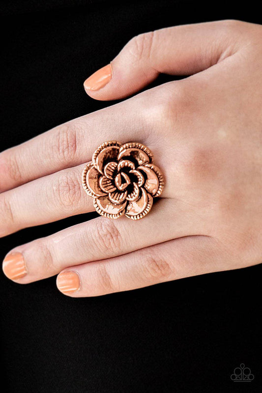 FLOWERBED and Breakfast - Copper Floral Ring - Paparazzi Accessories - GlaMarous Titi Jewels