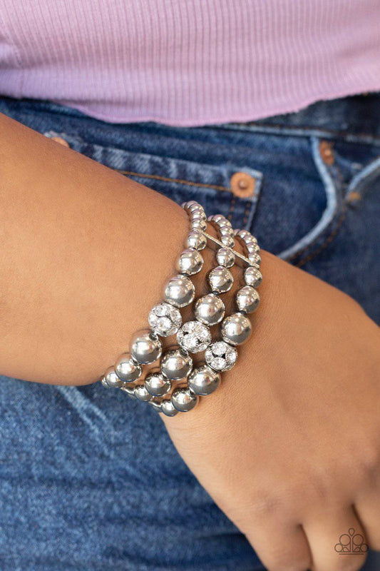 Icing On The Top - White Beads and Rhinestone Stretchy Bracelet - Paparazzi Accessories - GlaMarous Titi Jewels