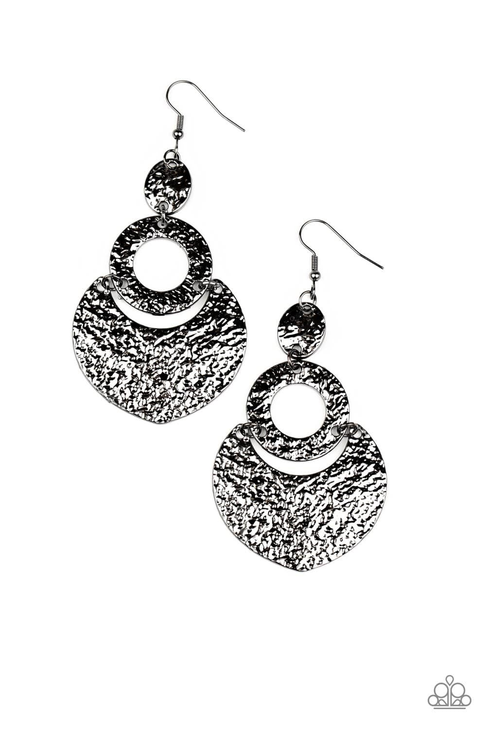 Shimmer Suite - Black Gunmetal Textured Hoop Earrings - Paparazzi Accessories - GlaMarous Titi Jewels