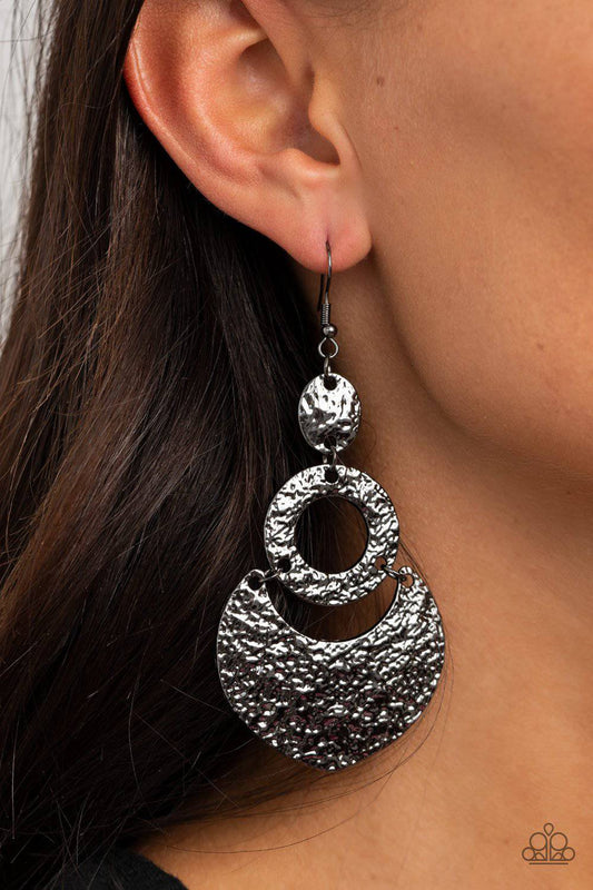 Shimmer Suite - Black Gunmetal Textured Hoop Earrings - Paparazzi Accessories - GlaMarous Titi Jewels