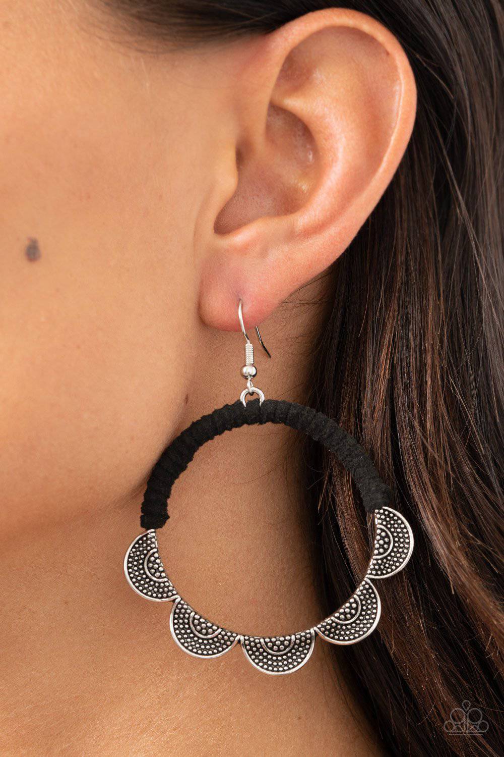 Tambourine Trend - Black Suede and Silver Earrings - Paparazzi Accessories - GlaMarous Titi Jewels