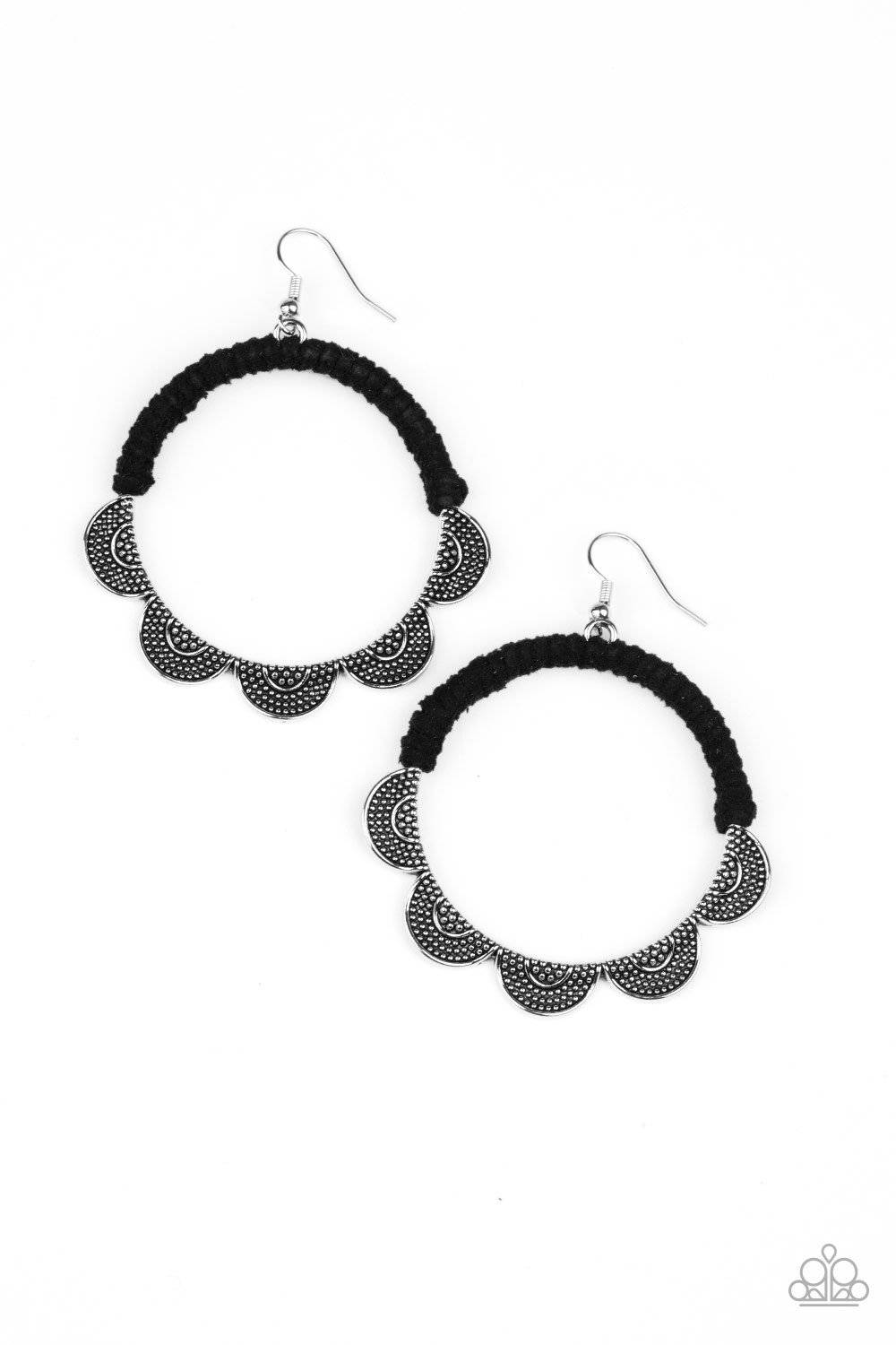 Tambourine Trend - Black Suede and Silver Earrings - Paparazzi Accessories - GlaMarous Titi Jewels