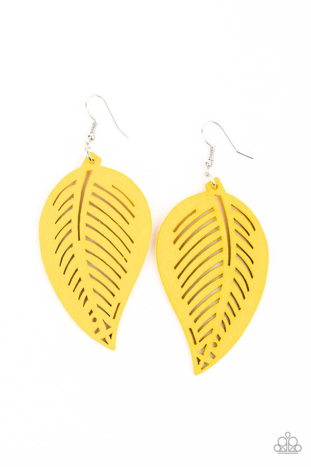 Tropical Foliage - Yellow Wooden Leafy Earrings - Paparazzi Accessories - GlaMarous Titi Jewels