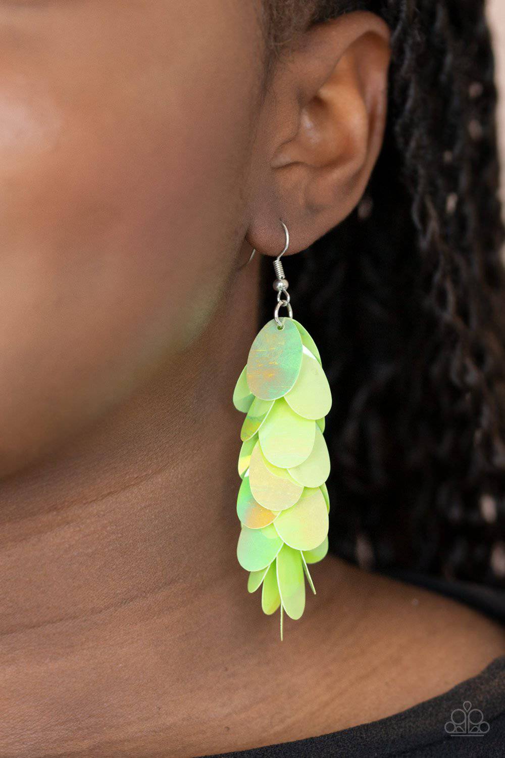 Stellar In Sequins - Green Iridescent Sequin Earrings - Paparazzi Accessories - GlaMarous Titi Jewels