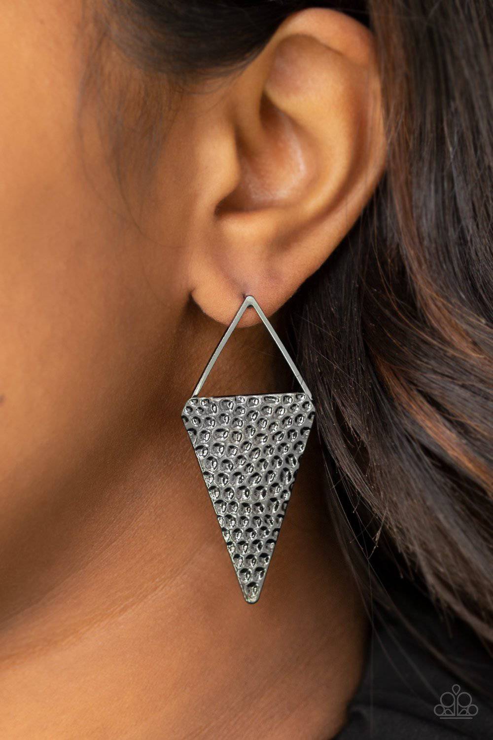 Have A Bite - Black Gunmetal Triangular Earrings - Paparazzi Accessories - GlaMarous Titi Jewels