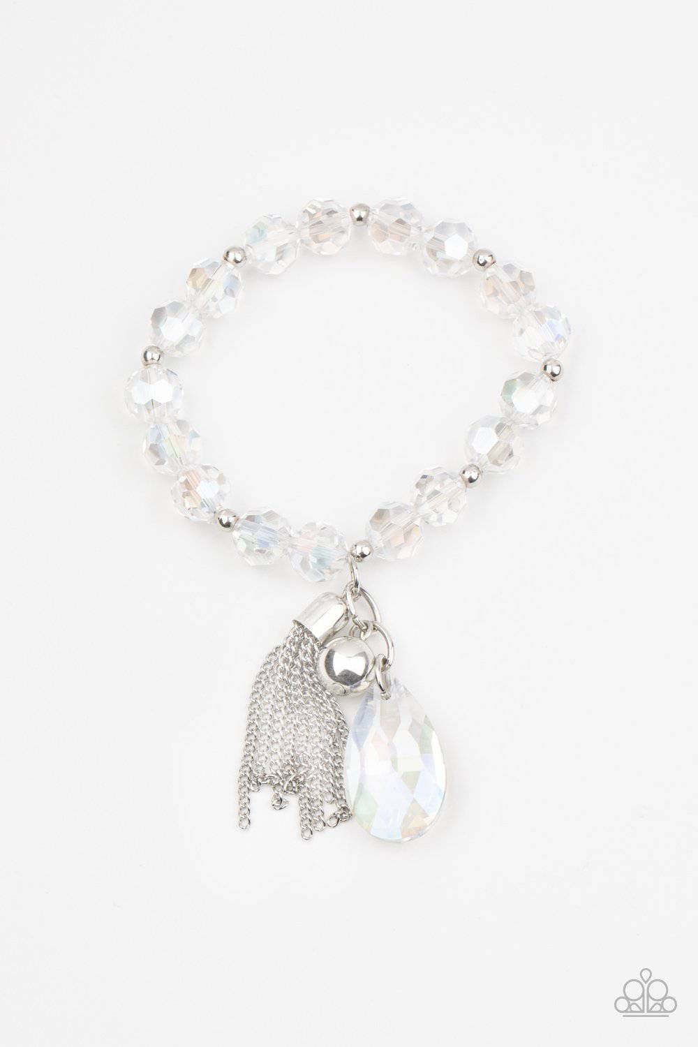 Leaving So SWOON? - White Stretchy Teardrop Crystal Bracelet - Paparazzi Accessories - GlaMarous Titi Jewels