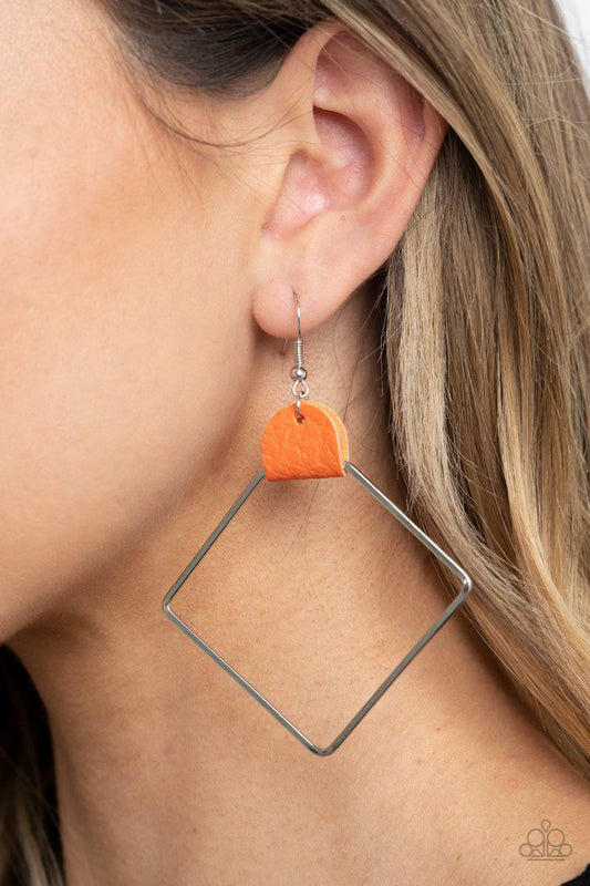 Friends of a LEATHER - Orange Amberglow Leather Hoop Earrings - Paparazzi Accessories - GlaMarous Titi Jewels