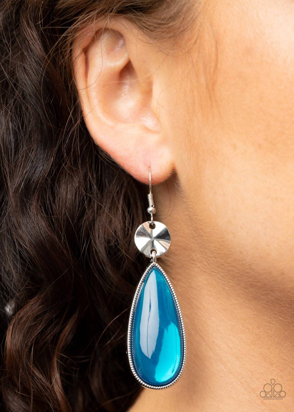 Jaw-Dropping Drama - Glassy Blue Teardrop Earrings - Paparazzi Accessories - GlaMarous Titi Jewels