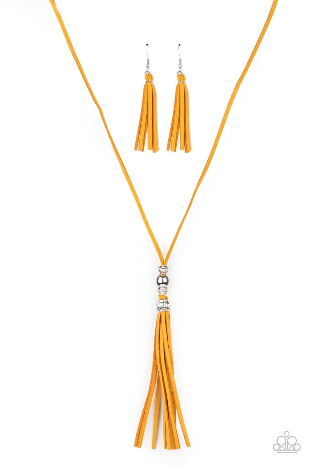 Hold My Tassel - Golden Yellow Suede Tassel Necklace - Paparazzi Accessories - GlaMarous Titi Jewels