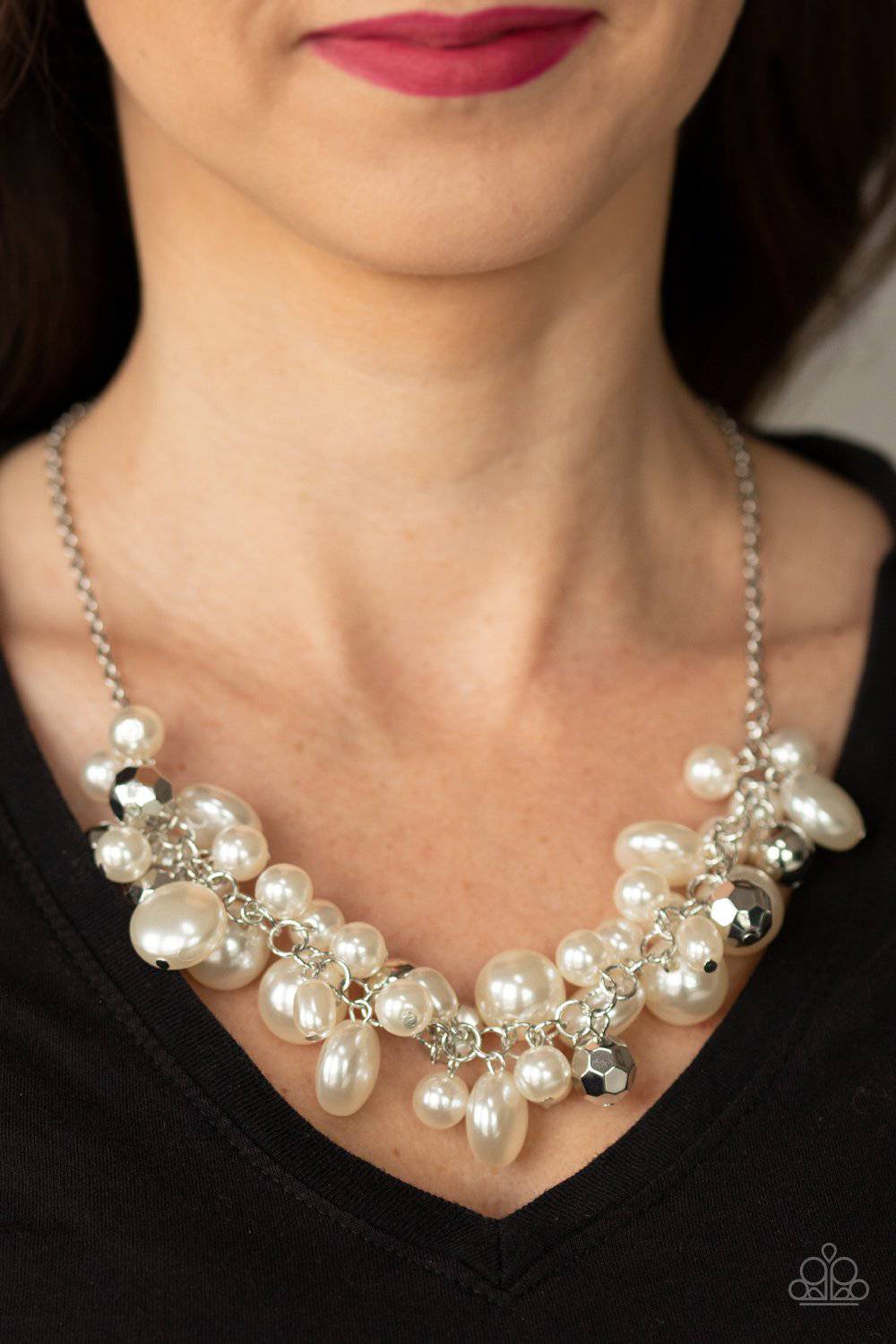 Battle of the Bombshells - White Pearl and Rhinestone - Paparazzi Accessories - GlaMarous Titi Jewels