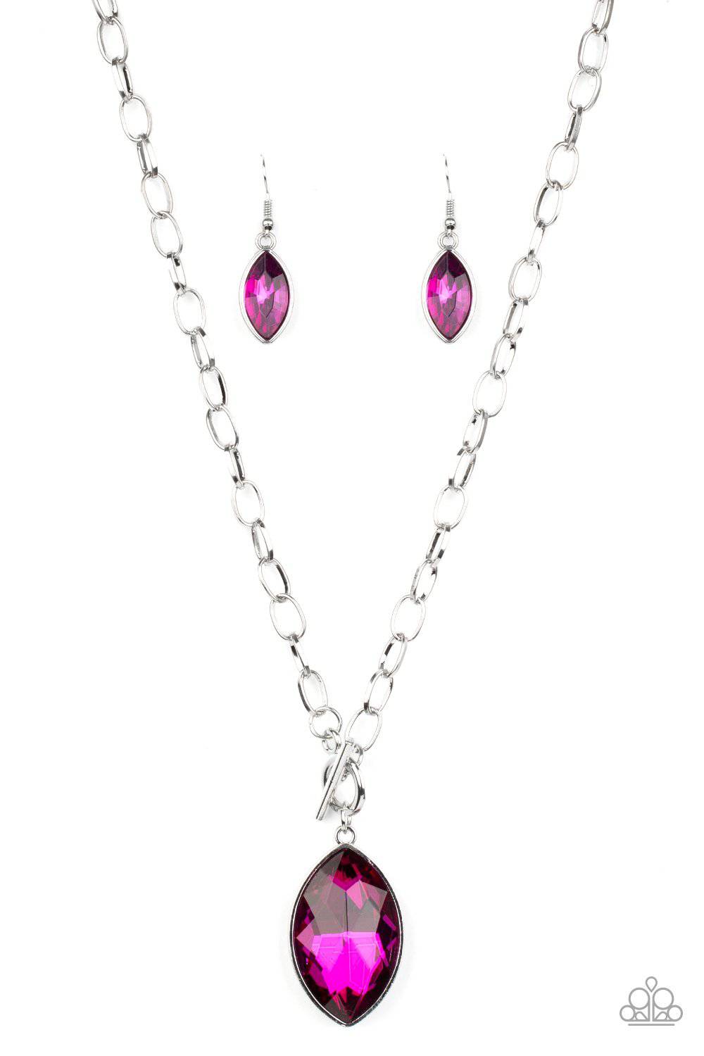 Unlimited Sparkle - Pink Peacock Marquise Cut Rhinestone Necklace - Paparazzi Accessories - GlaMarous Titi Jewels