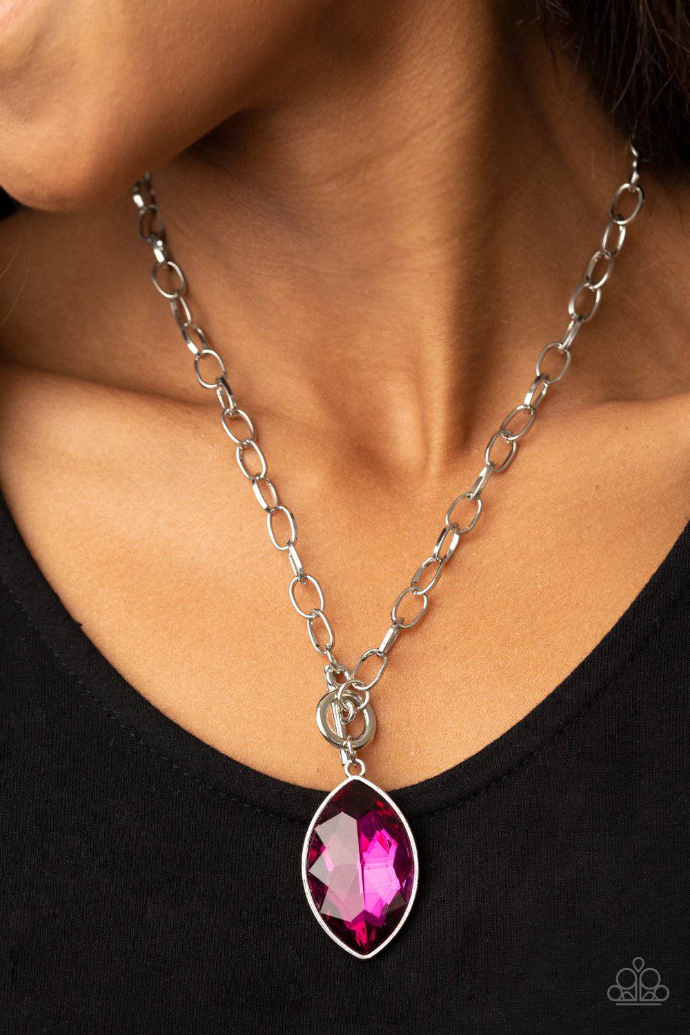 Unlimited Sparkle - Pink Peacock Marquise Cut Rhinestone Necklace - Paparazzi Accessories - GlaMarous Titi Jewels