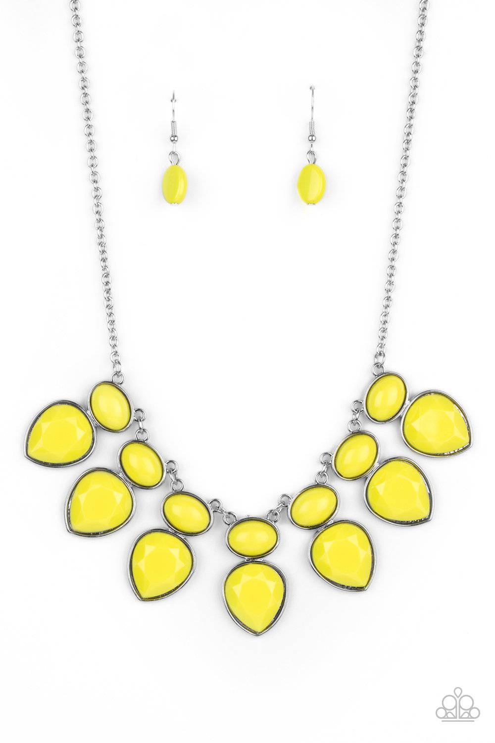 Modern Masquerade - Yellow (Green Sheen) Teardrop Necklace - Paparazzi Accessories - GlaMarous Titi Jewels