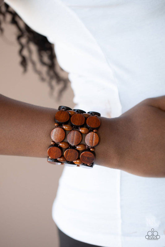 Cruising Coronado - Brown Wooden Stretchy Bracelet - Paparazzi Accessories - GlaMarous Titi Jewels