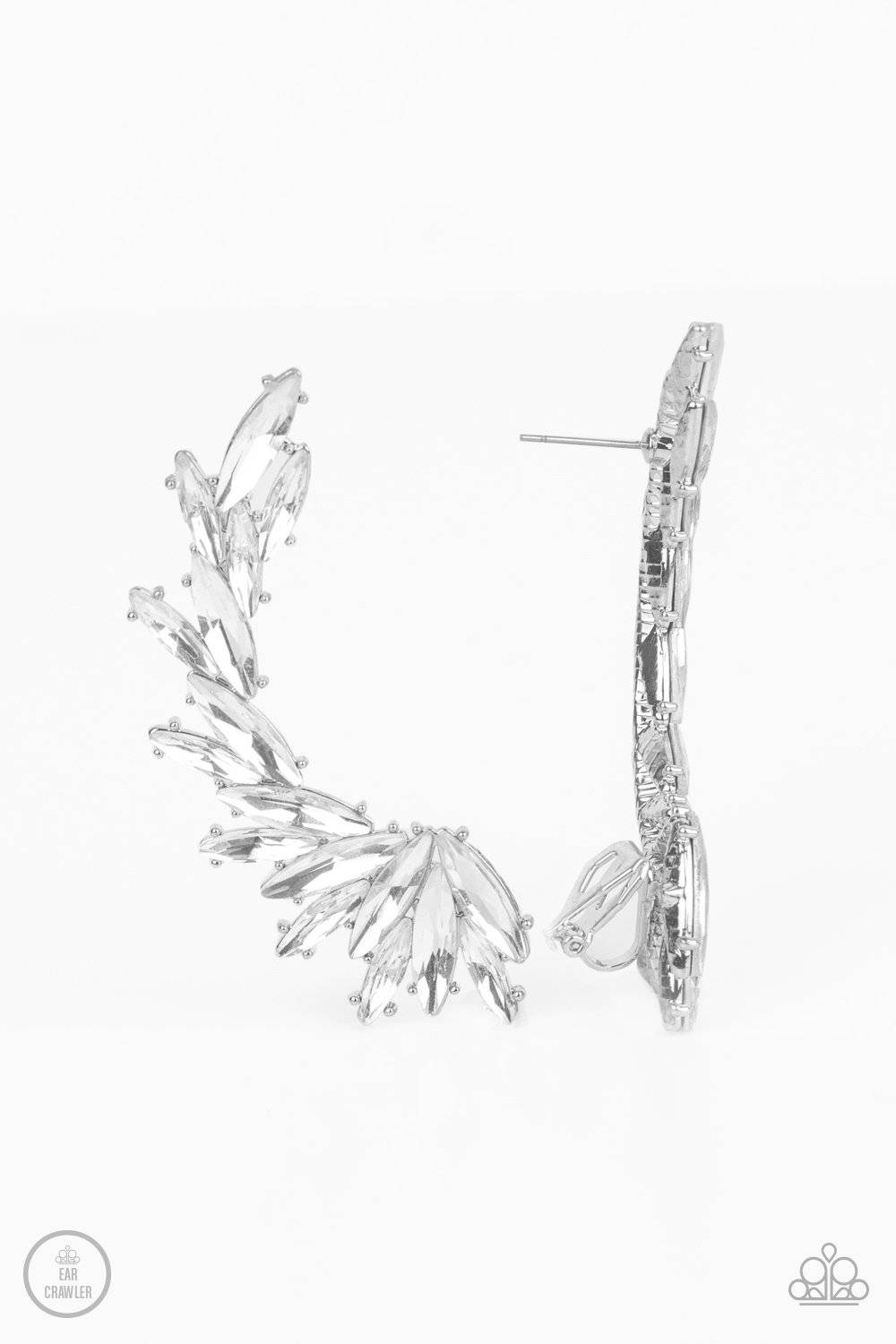 Because ICE Said So - White Rhinestone Ear Crawlers - Paparazzi Accessories - GlaMarous Titi Jewels