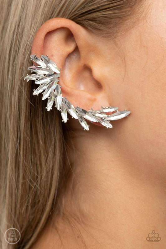 Because ICE Said So - White Rhinestone Ear Crawlers - Paparazzi Accessories - GlaMarous Titi Jewels