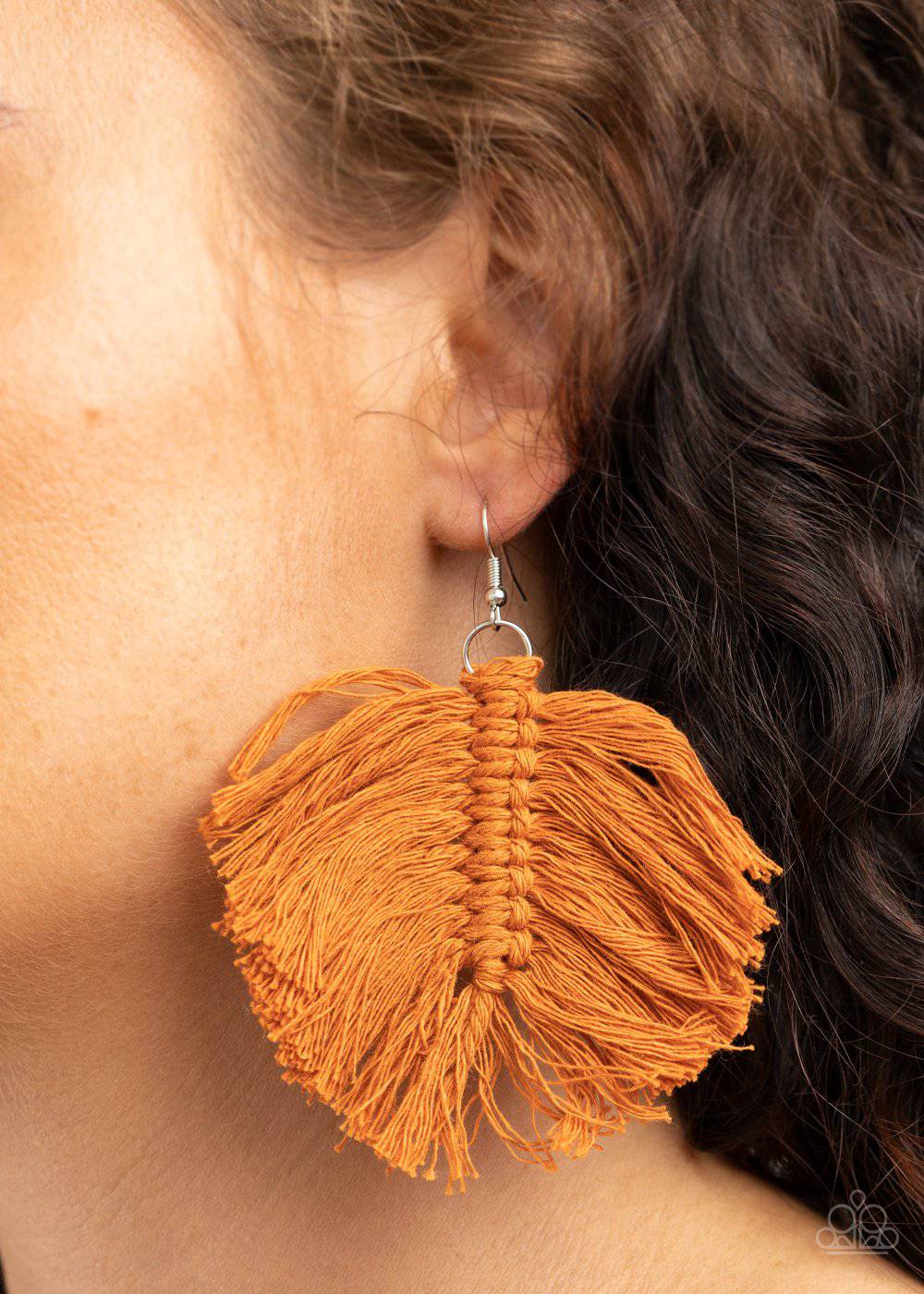 Macrame Mamba - Rustic Brown Tassel Earrings - Paparazzi Accessories - GlaMarous Titi Jewels