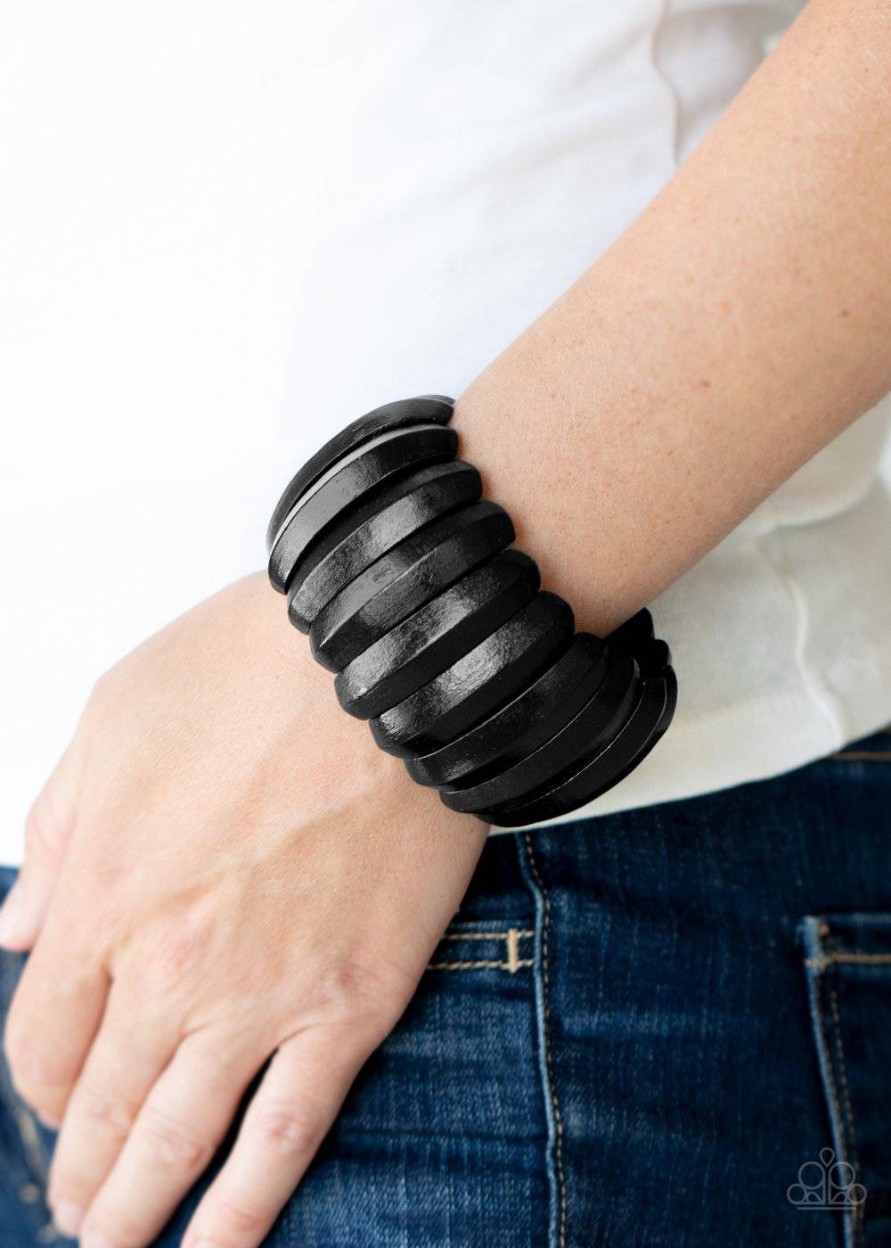 Colorfully Congo - Black Beveled Wooden Stretchy Bracelet - Paparazzi Accessories - GlaMarous Titi Jewels