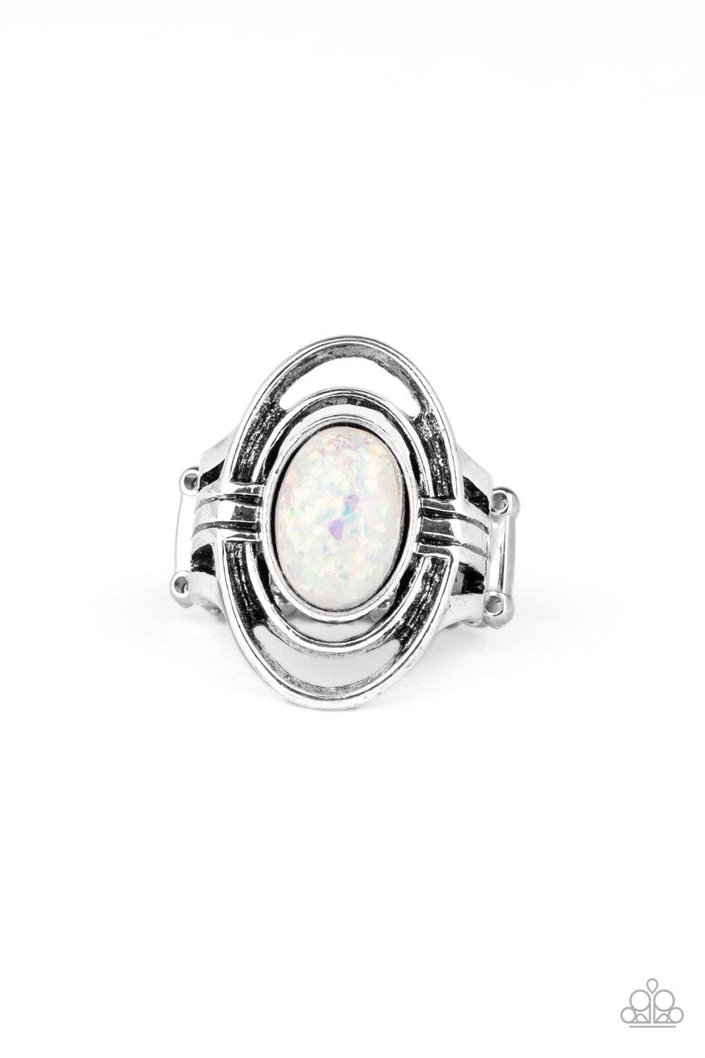 Peacefully Pristine - White Opalescent Bead Ring - Paparazzi Accessories - GlaMarous Titi Jewels