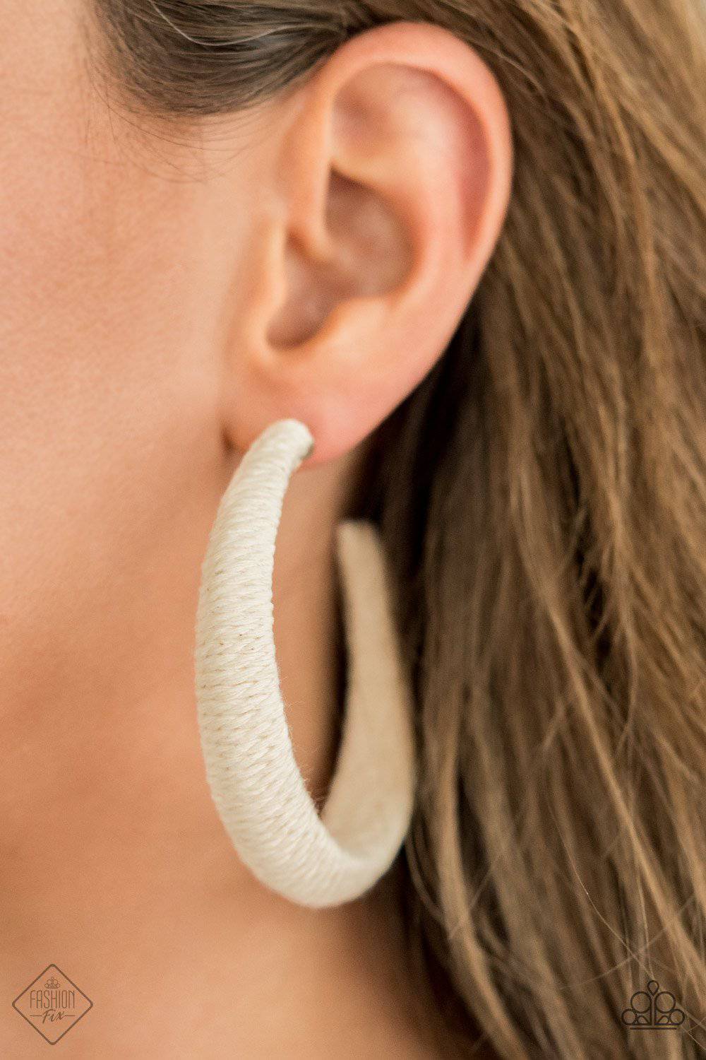 TWINE and Dine - White Twine-Like Thick Hoop Earrings - Paparazzi Accessories - GlaMarous Titi Jewels