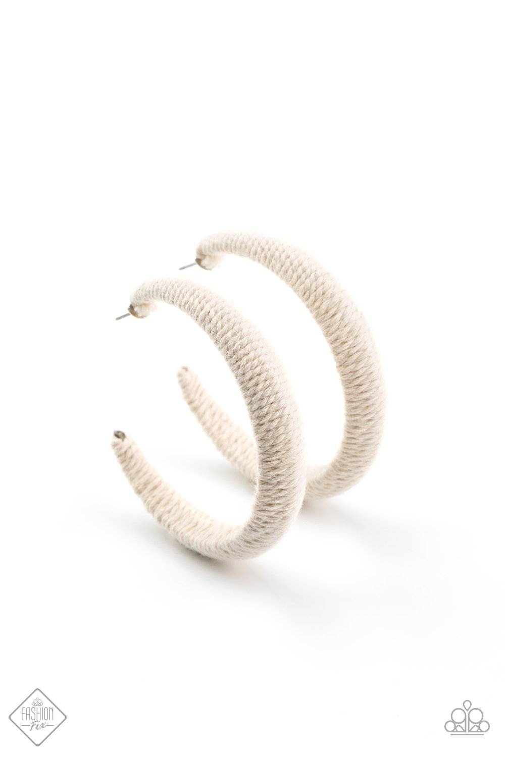 TWINE and Dine - White Twine-Like Thick Hoop Earrings - Paparazzi Accessories - GlaMarous Titi Jewels